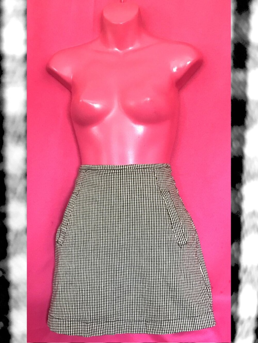 y2k 1990s vintage black white gingham pocket mini skirt size small